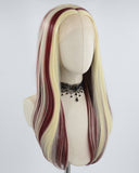 Blonde Skunk Stripe Wine Red Synthetic Lace Front Wig WW650