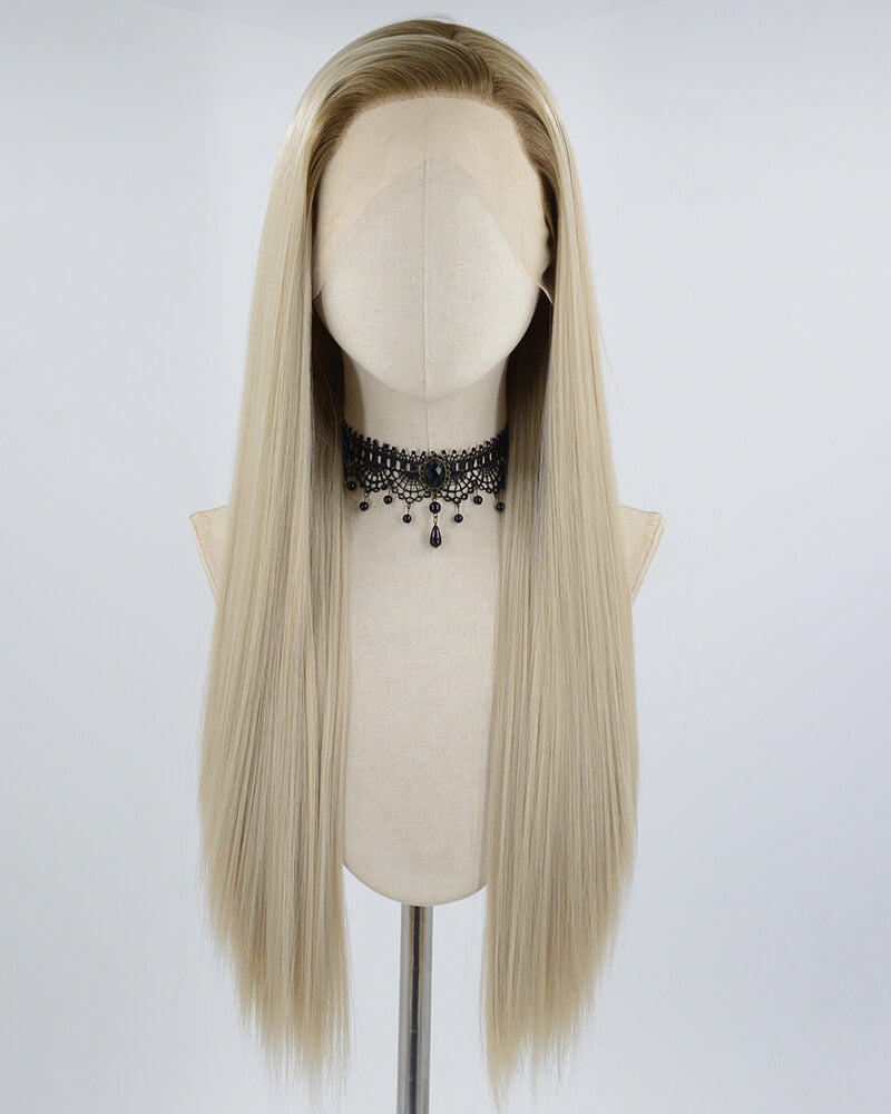 Ombre Ash Blonde Straight Synthetic Lace Front Wig WW648