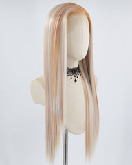 13*4 Highlights Blonde White Synthetic Lace Front Wig WW614