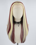 Blonde Skunk Stripe Wine Red Synthetic Lace Front Wig WW650