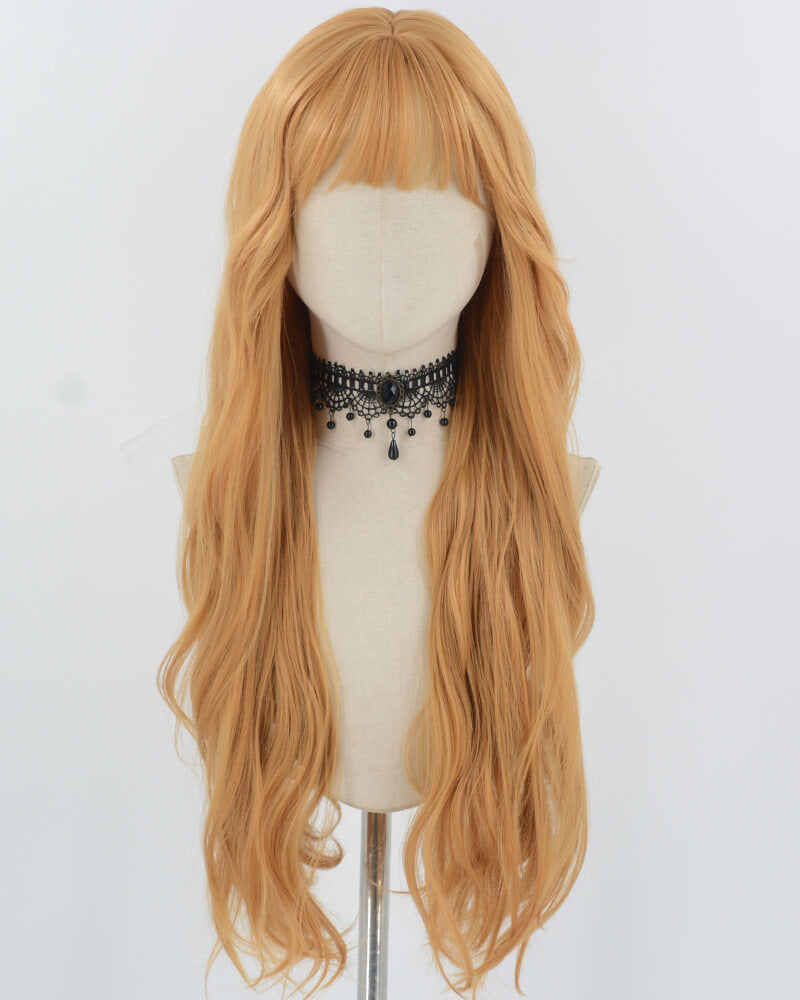 Brown Yellow Long Wavy Synthetic Wig HW695