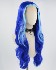 Blue Skunk Stripe Long Synthetic Lace Front Wig WW575