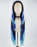 Black Ombre Blue Synthetic Lace Front Wig WW579