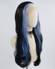 White Ombre Blue Black Wavy Synthetic Lace Front Wig WW617