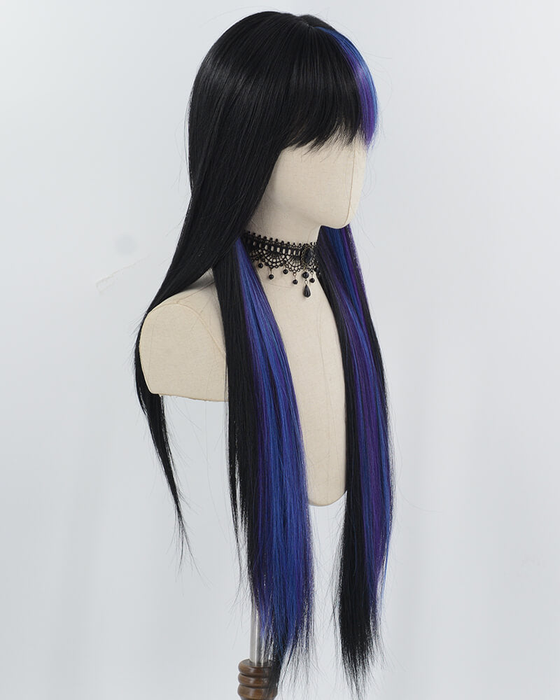 30inch Long Blue Black Synthetic Wig HW739