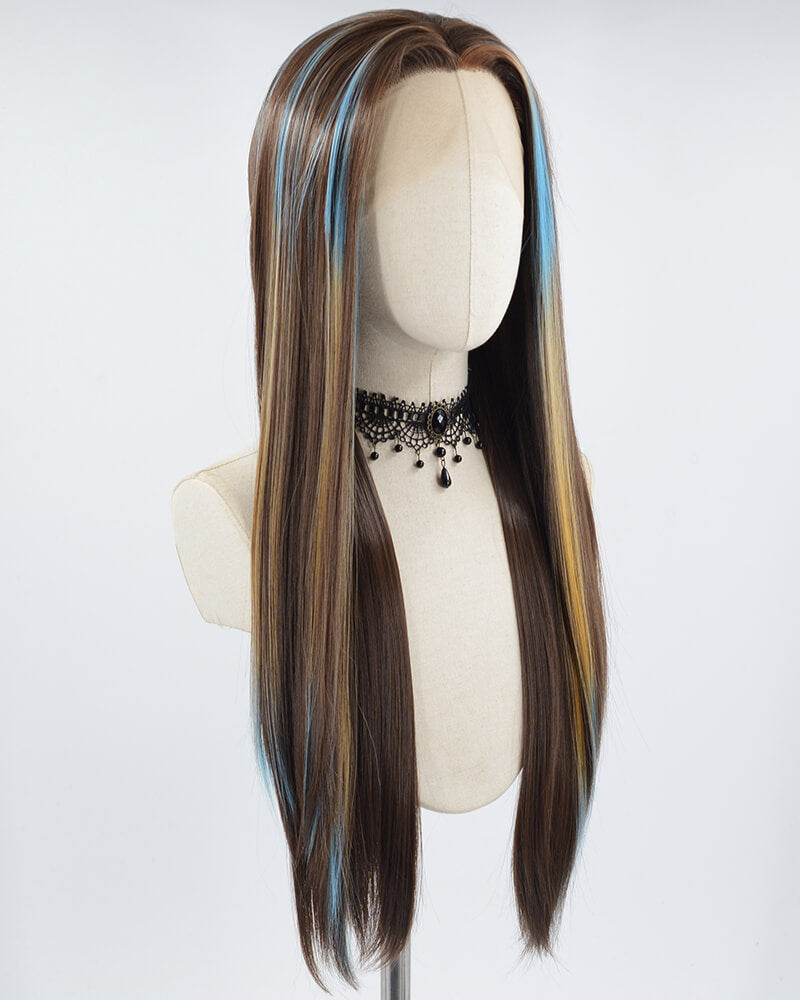Brown Strunk Stripe Blue Synthetic Lace Front Wig WT245