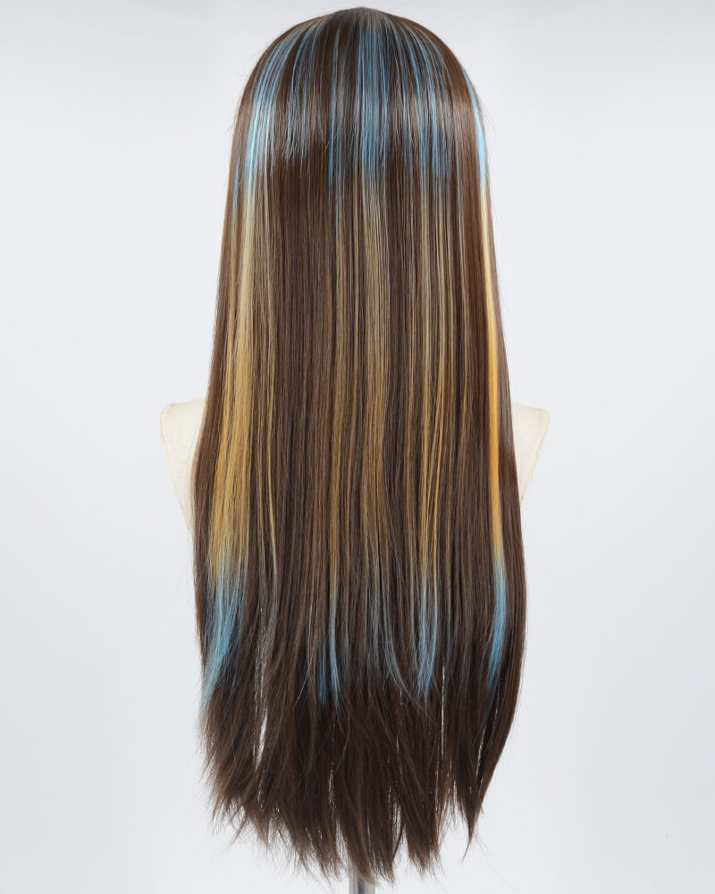 Brown Strunk Stripe Blue Synthetic Lace Front Wig WT245