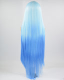 38Inch Long Ombre Blue Synthetic Lace Wig WW661