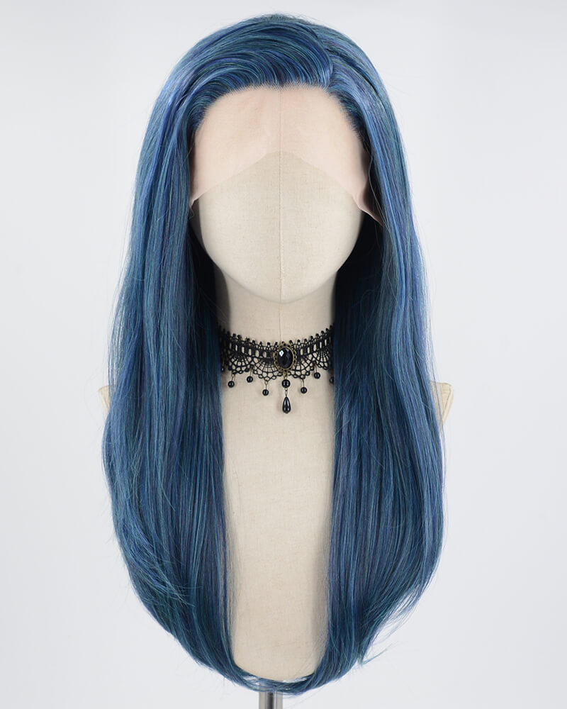Mixed Dark Blue Synthetic Lace Front Wig WW571