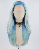 Blue Ombre Grey Wavy Synthetic Lace Front Wig WW623