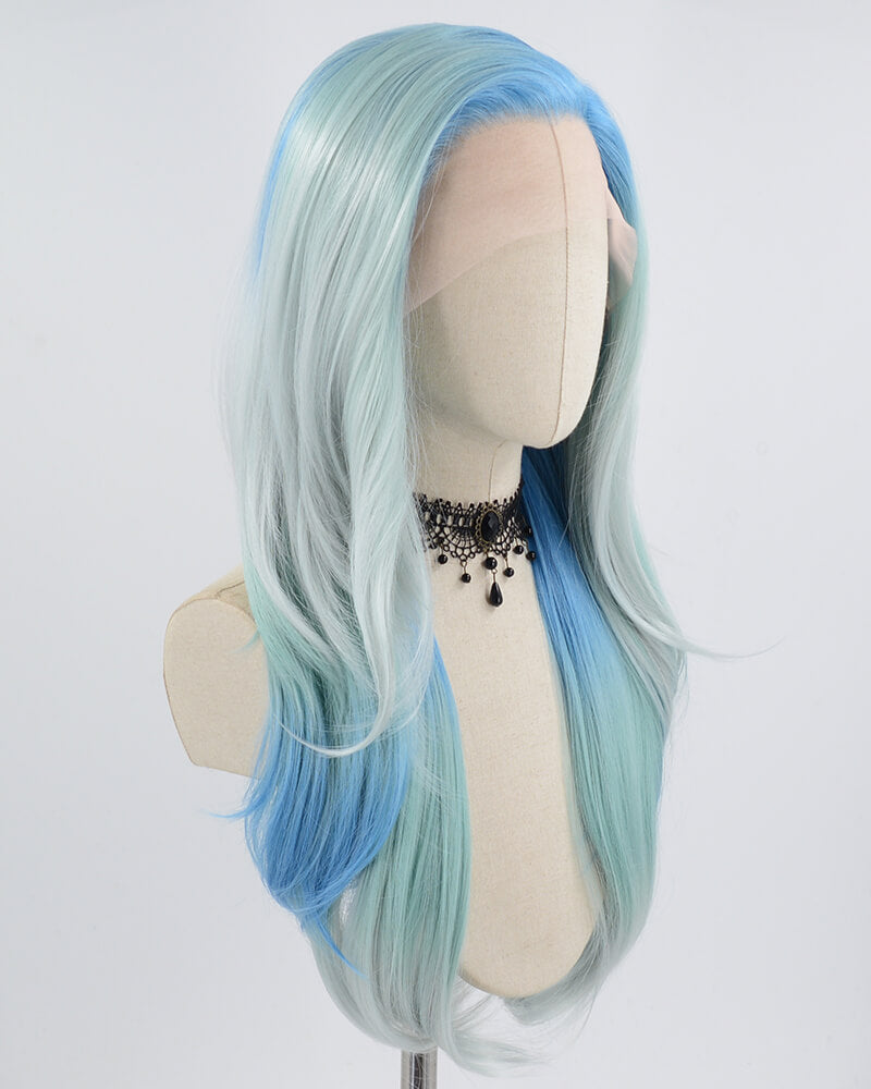 Blue Ombre Grey Wavy Synthetic Lace Front Wig WW623