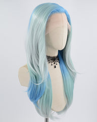 Blue Ombre Grey Wavy Synthetic Lace Front Wig WW623