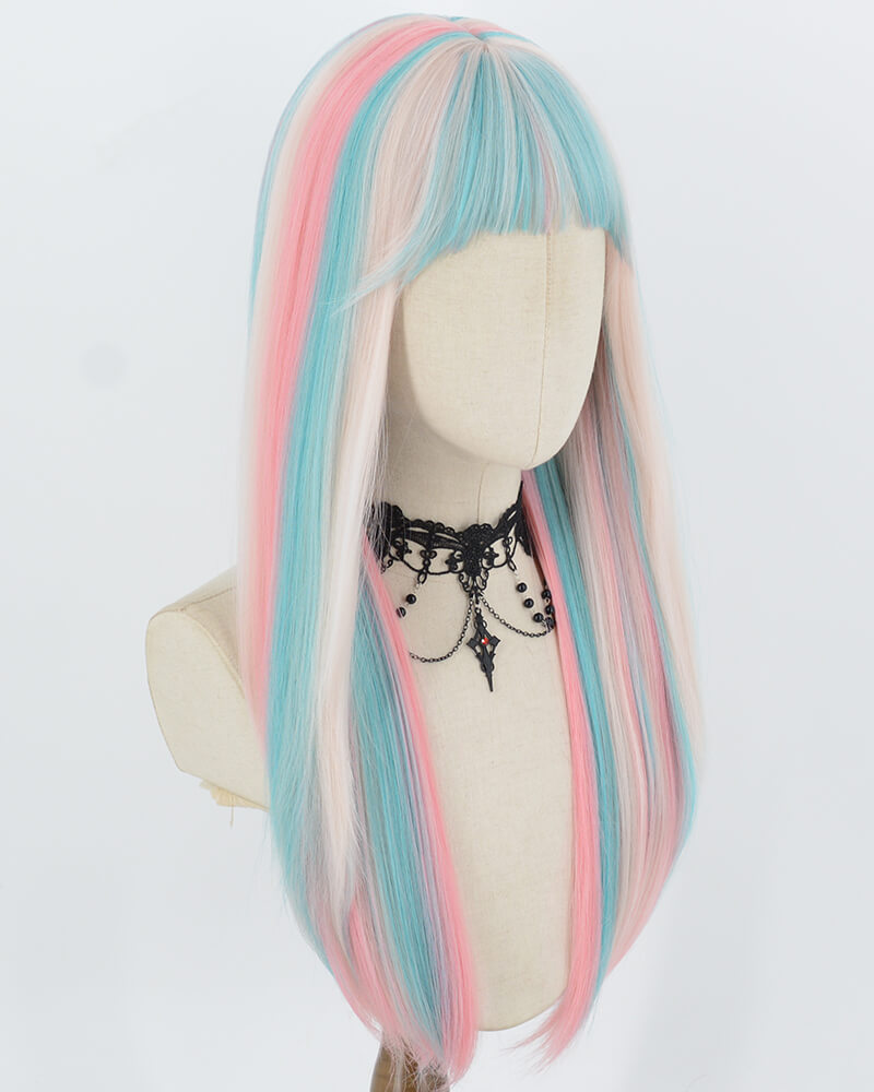Blue Highlights Pink Synthetic Wig HW841