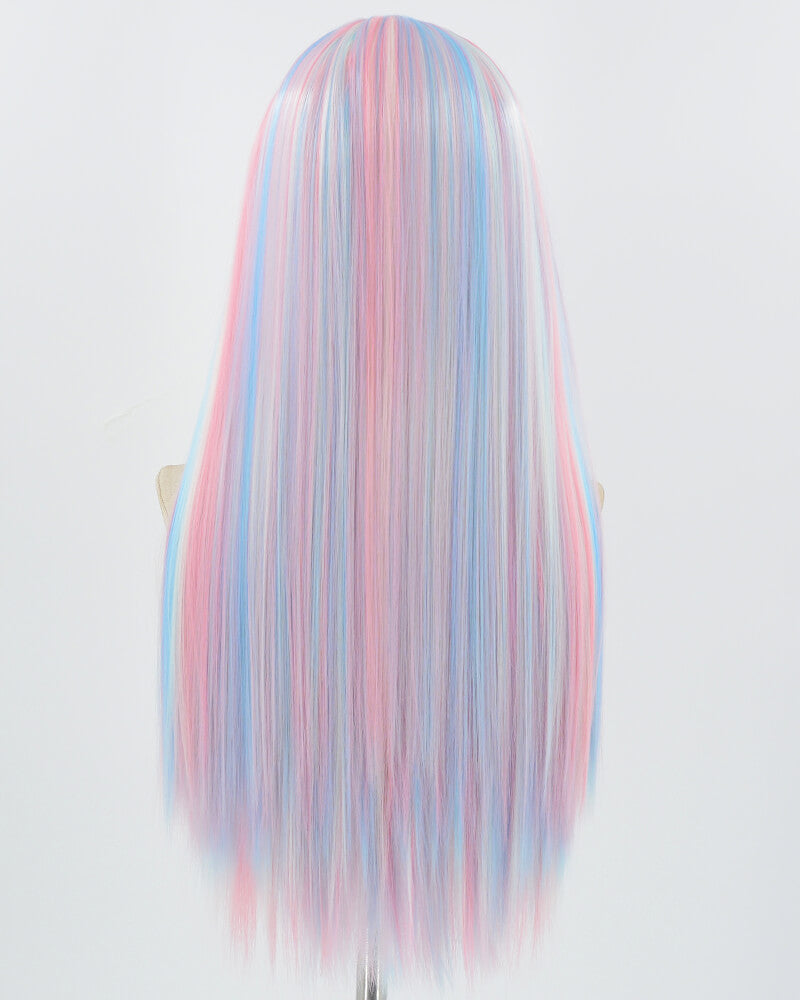 Blue Pink Long Straight Synthetic Lace Front Wig WW779
