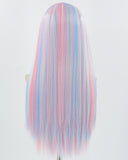 Blue Pink Long Straight Synthetic Lace Front Wig WW779