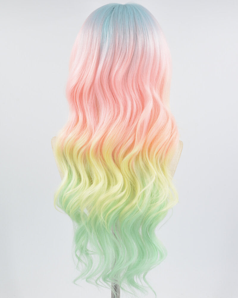 Ombre Blue Pink Yellow Green Synthetic Lace Front Wig WW673