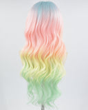 Ombre Blue Pink Yellow Green Synthetic Lace Front Wig WW673