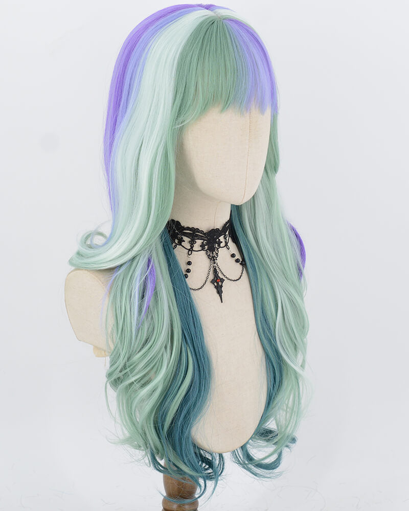 Blue Green Highlights Purple White Synthetic Wig HW838
