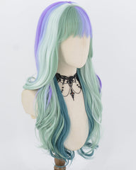 Blue Green Highlights Purple White Synthetic Wig HW838