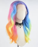 Rainbow Purple Blue Orange Yellow Synthetic Lace Front Wig WW701