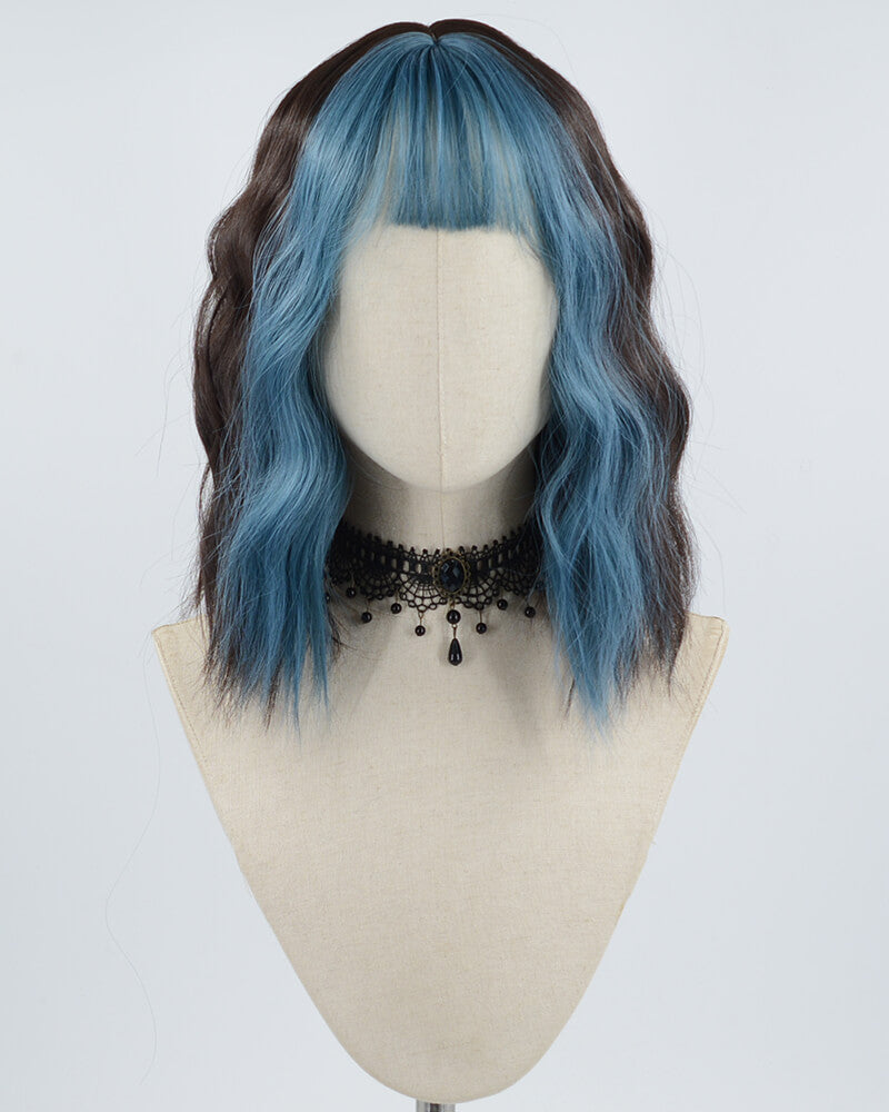 Blue Short Curly Black Synthetic Wig HW294