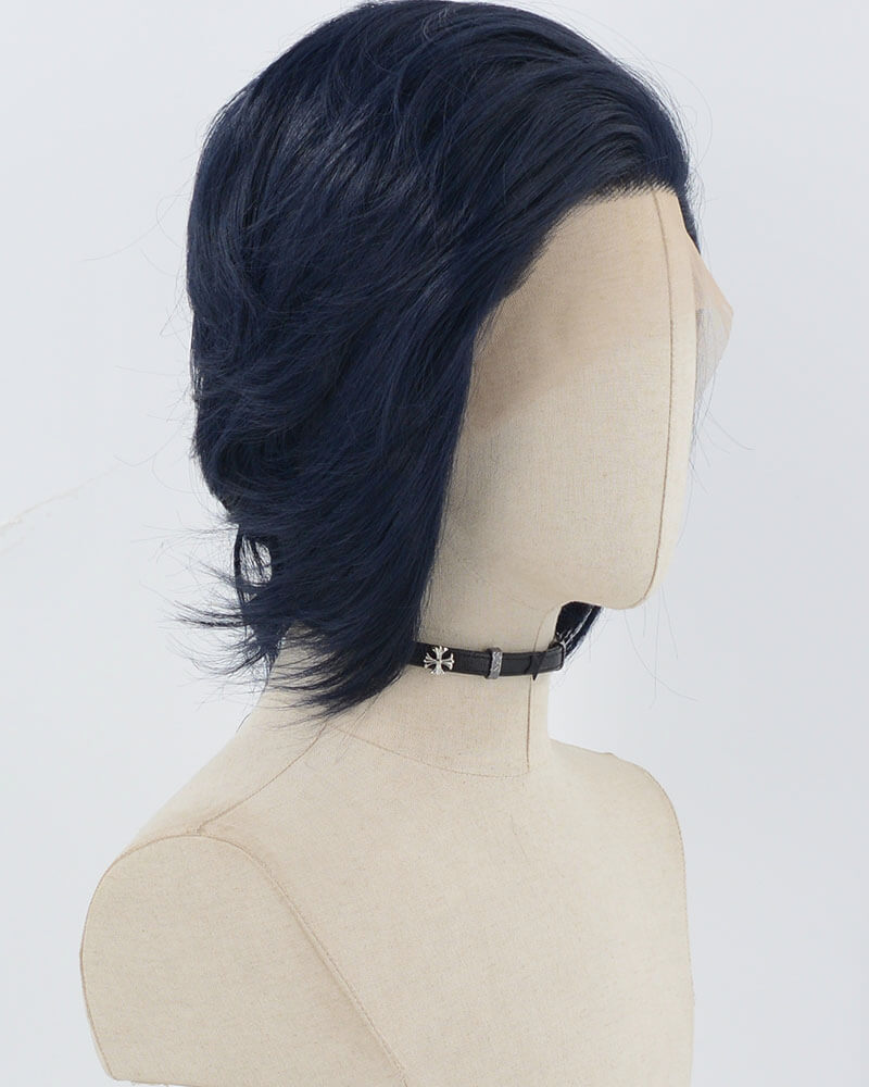 Dark Blue Short Synthetic Lace Front Men's Wig MW032