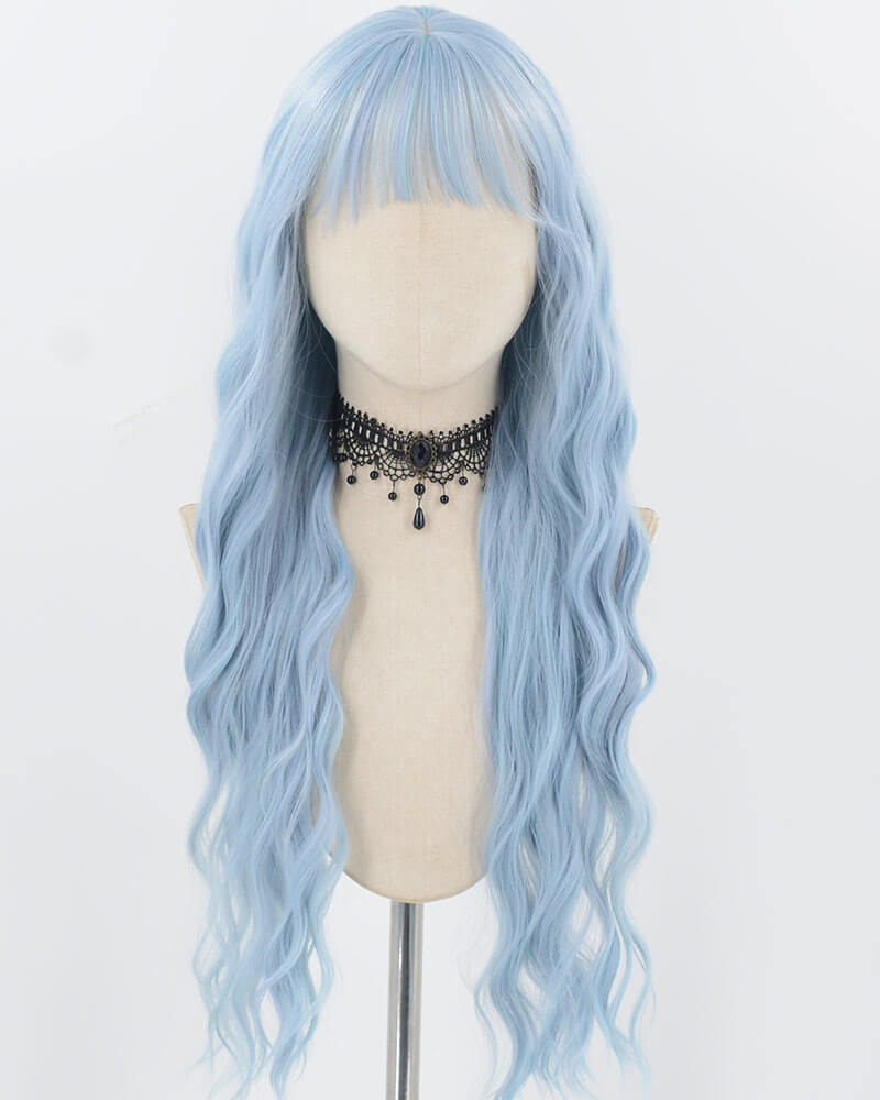 Blue Long Curly Synthetic Wig HW677