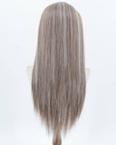 Brown Skunk Stripe Silver Synthetic Lace Front Wig WW1049