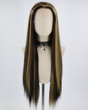 Blonde Highlights Black Straight Synthetic Lace Front Wig WW583