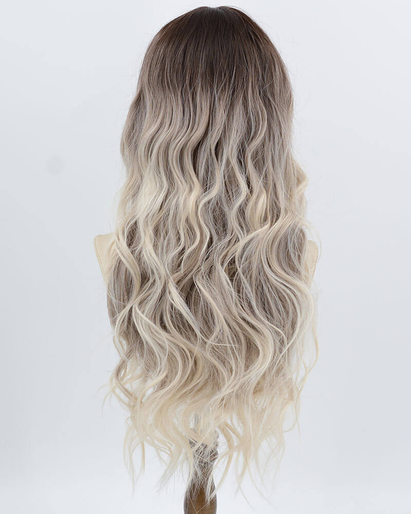 Ombre Brown White Blonde Curly Synthetic Wig HW788