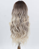 Ombre Brown White Blonde Curly Synthetic Wig HW788