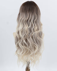 Ombre Brown White Blonde Curly Synthetic Wig HW788