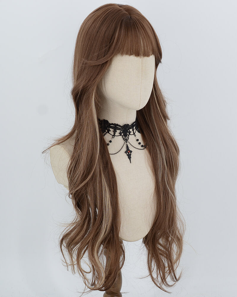 Brown Highlights Blonde Long Wavy Synthetic Wig HW850