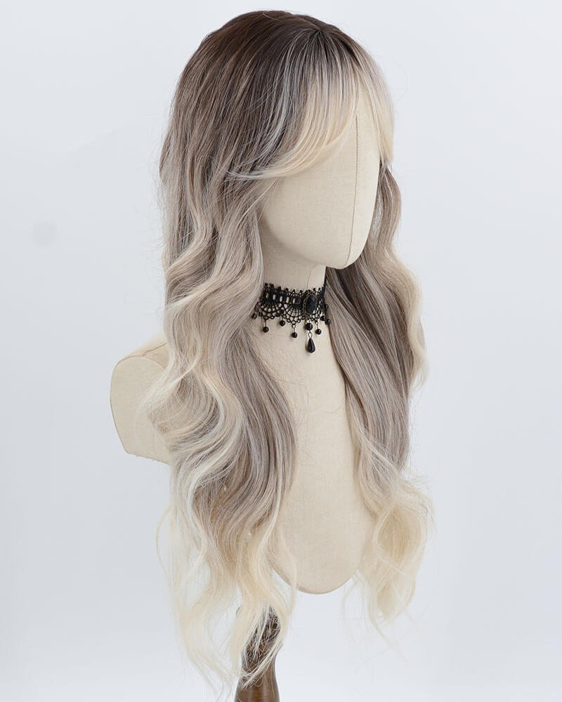 Ombre Brown White Blonde Curly Synthetic Wig HW788