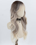Ombre Brown White Blonde Curly Synthetic Wig HW788