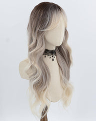 Ombre Brown White Blonde Curly Synthetic Wig HW788