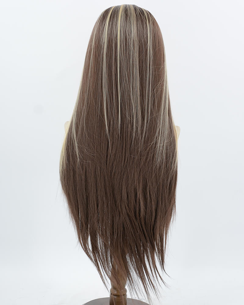 Blonde Streaked Brown Synthetic Lace Front Wig WW532