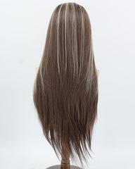 Blonde Streaked Brown Synthetic Lace Front Wig WW532
