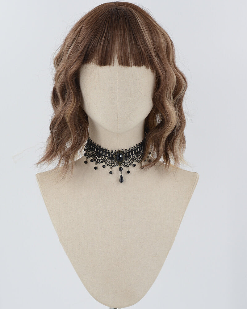Short Curly Brown Blonde Synthetic Wig HW565