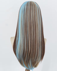 Blue Blonde Highlights Brown Synthetic Wig HW843