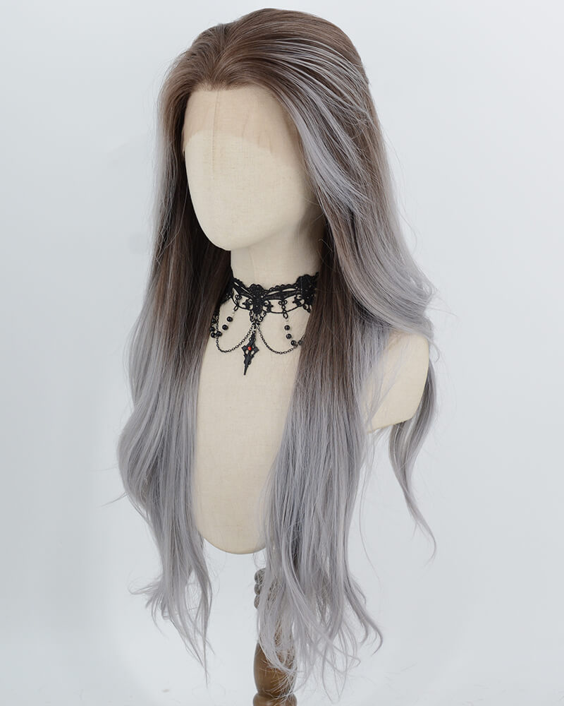 Brown Ombre Grey Blue Synthetic Lace Front Wig WW1064