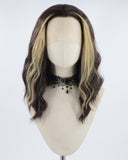 Brown Skunk Stripe Black Short Synthetic Lace Front Wig WW545