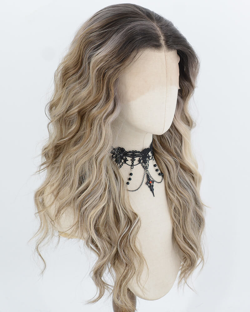 Ombre Brown Highlights Blonde Synthetic Lace Front Wig WW1071
