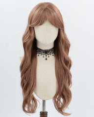 Long Pink Brown Curly Synthetic Wig HW797
