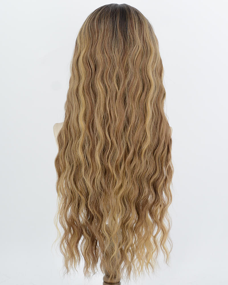 Black Ombre Brown Long Curly Synthetic Lace Front Wig WW1069