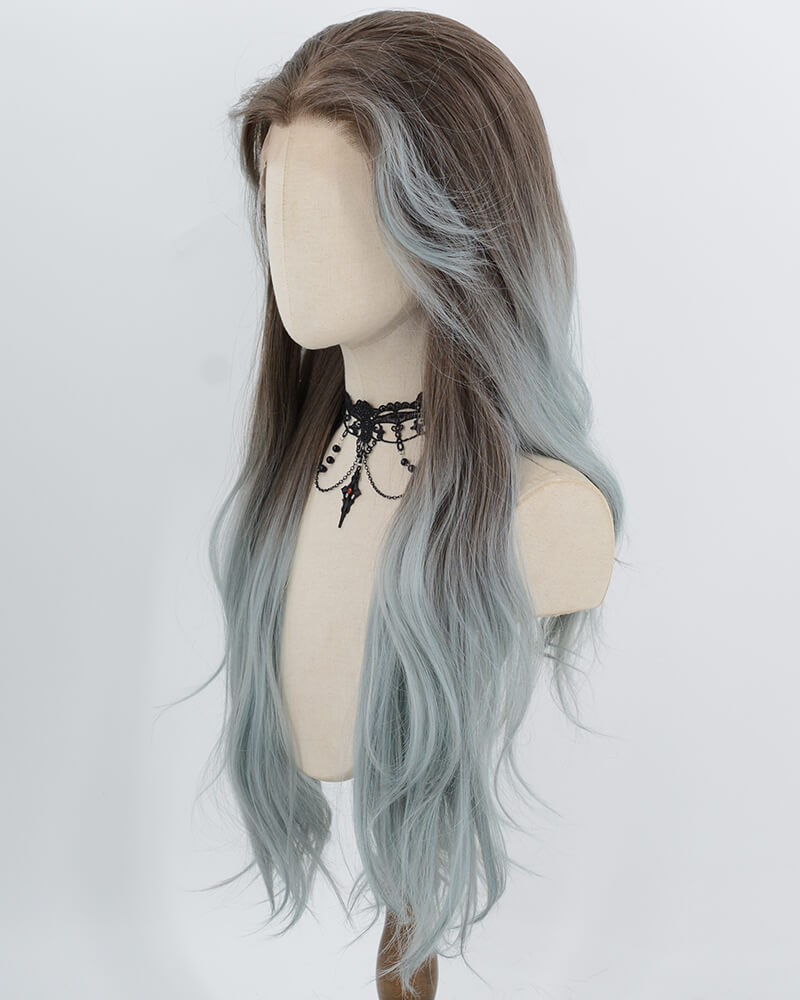 Brown Ombre Grey Green Synthetic Lace Front Wig WW1065