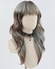 Brown Ombre Green Wavy Synthetic Wig HW544