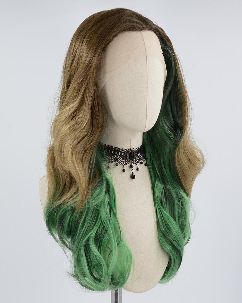 Brown Ombre Green Synthetic Lace Front Wig WW609