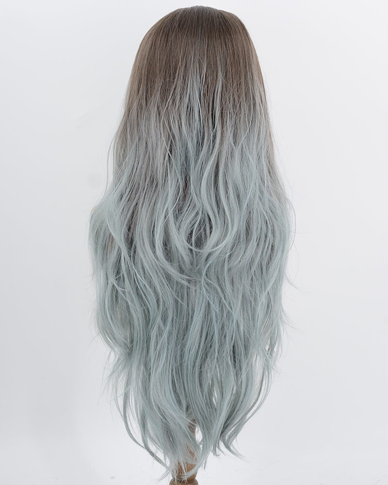 Brown Ombre Grey Green Synthetic Lace Front Wig WW1065