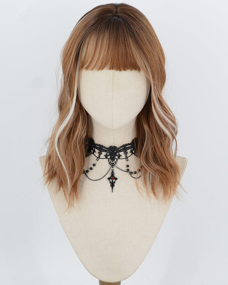 Ombre Brown Highlight Blonde Curly Synthetic Wig HW856